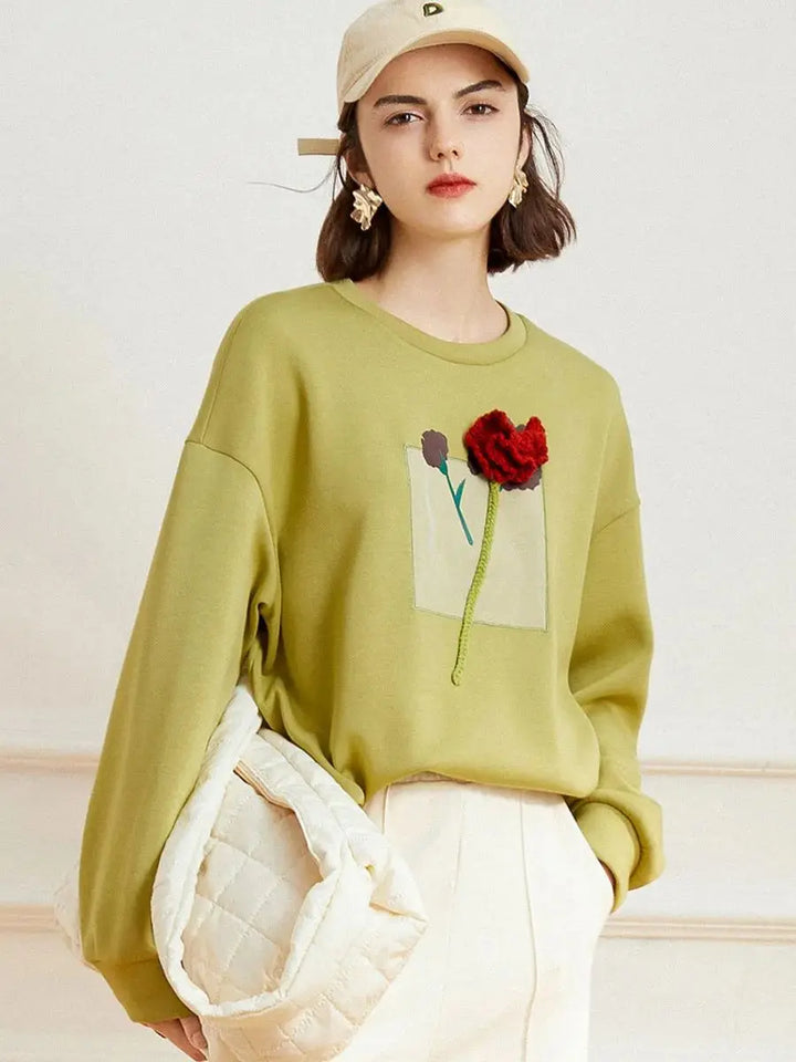 Drop Shoulder 3D Flower Sweatshirt