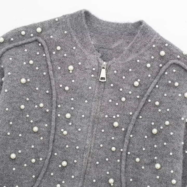 Sleek Pearl-Knit Cardigan Sweater