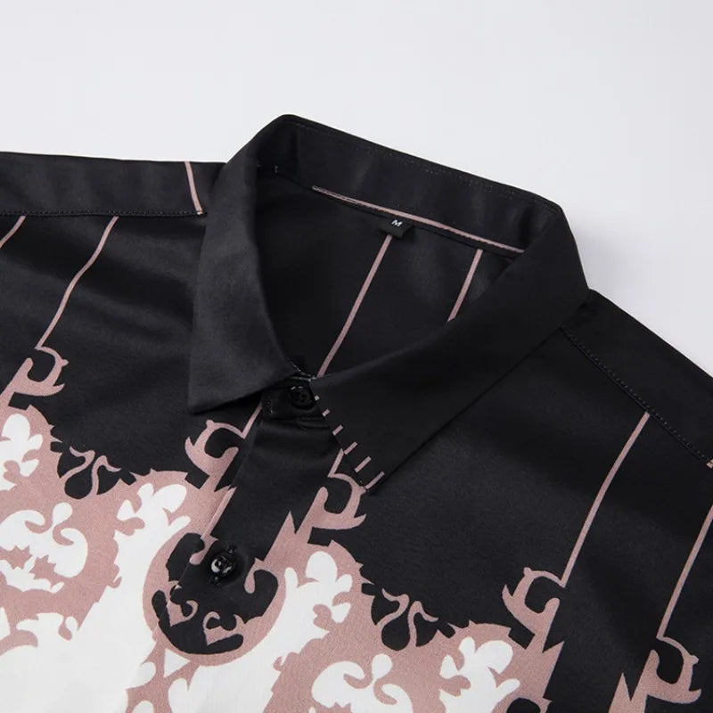 Retro Print Slim Fit Casual Shirt