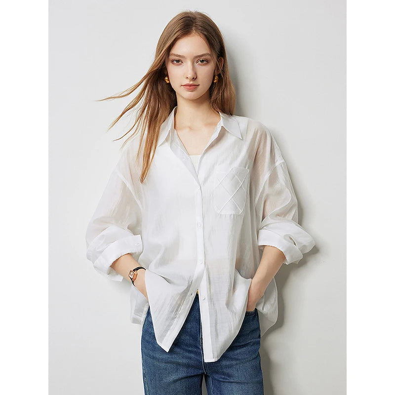 Lyocell Ice Silk Pocket Blouse