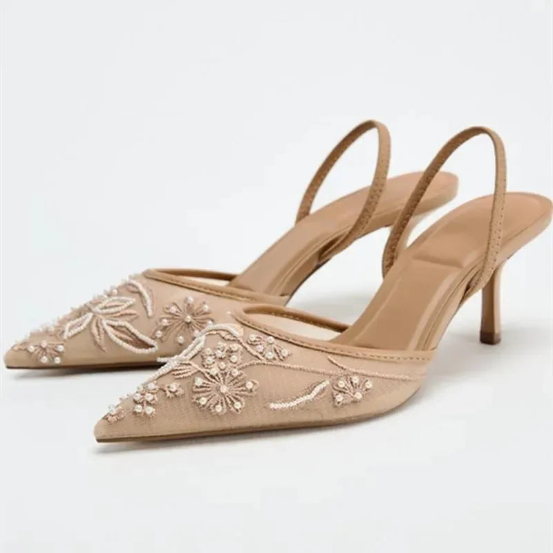 Luxury Mesh Embroider High Heels