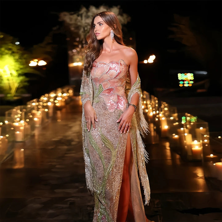 Splendid Sequined Tassel Arabic Evening Gown