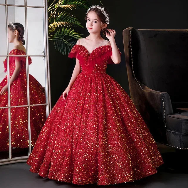 Robe bouffante à paillettes brillantes pour filles