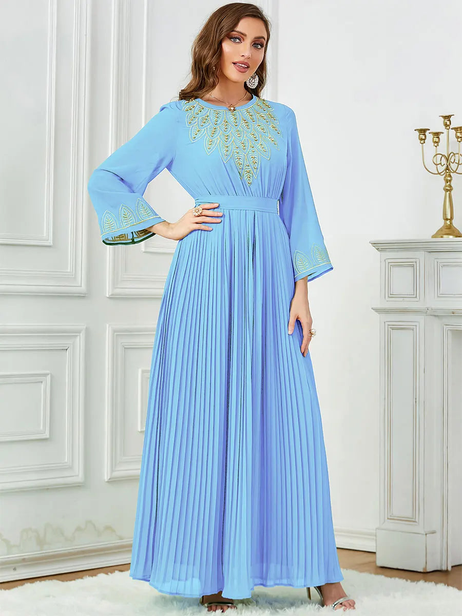 Crimping Embroidery Abaya Dress