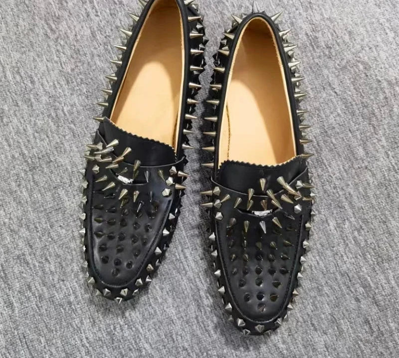 Stylish Studs Spike Slip-On Leather Loafers