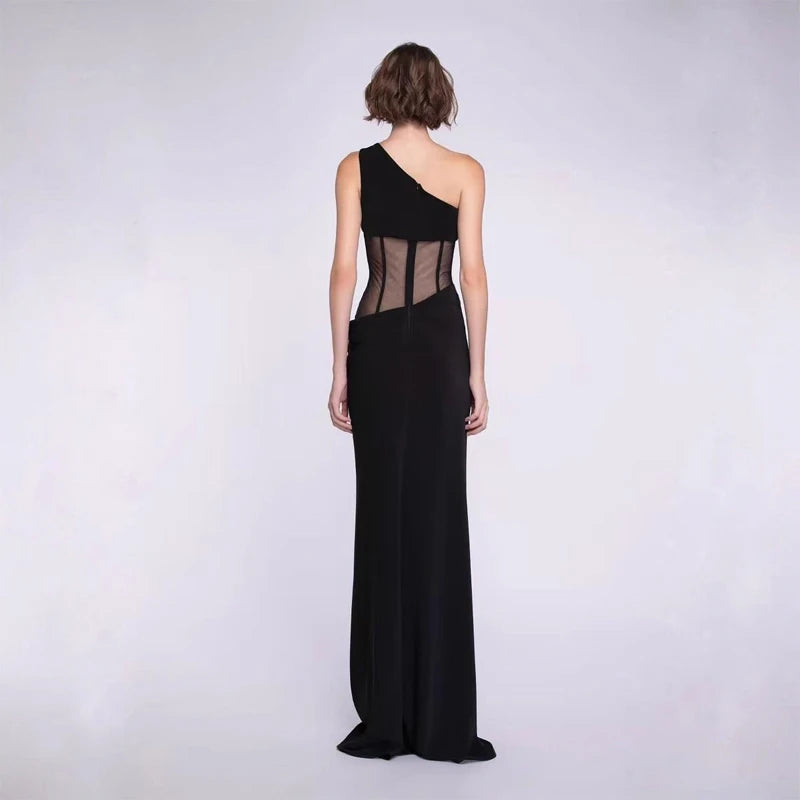 Radiant Slanted Shoulder Mesh Party Dress