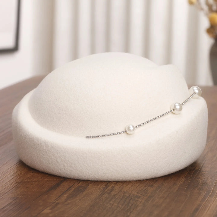 Elegant Wool & Pearl Beret Hat