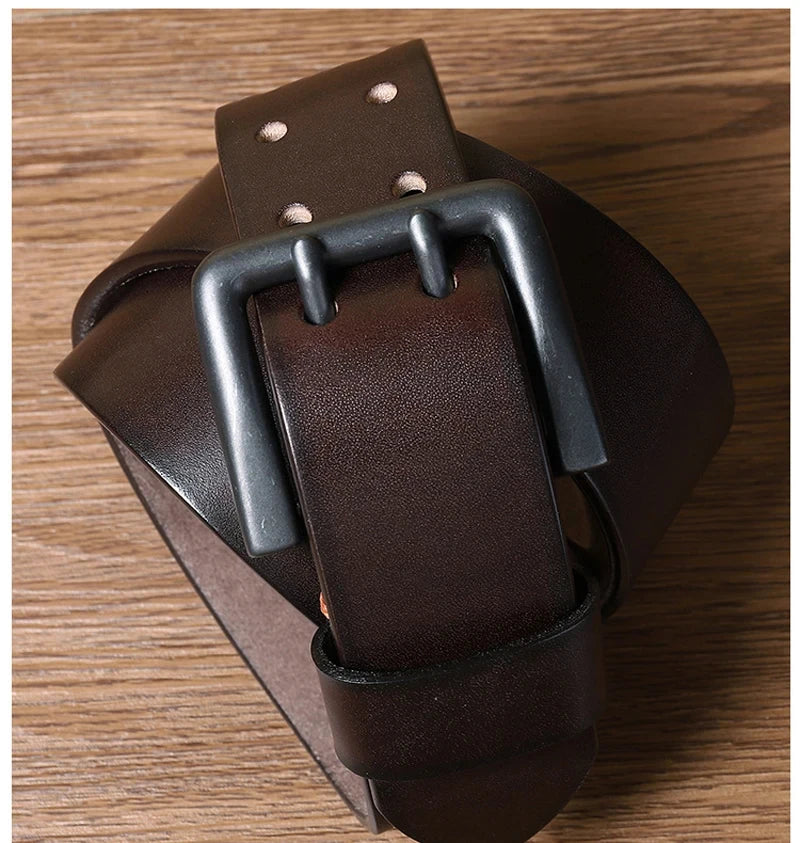 Double Pin Buckle Cowhide Leather Belt
