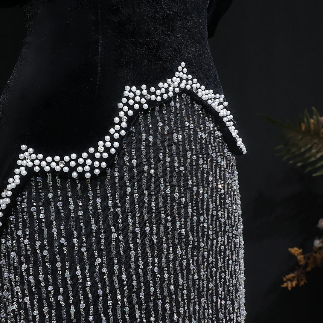 Luxury Slit Beaded Evening Party Dress