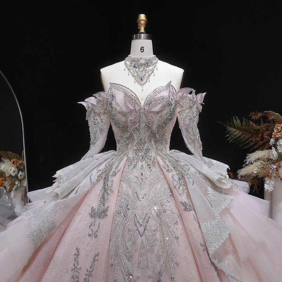 luxury crystal wedding dress Off The Shoulder Long Sleeve Shiny Beading Crystal Mermaid Wedding Dre Elsi John