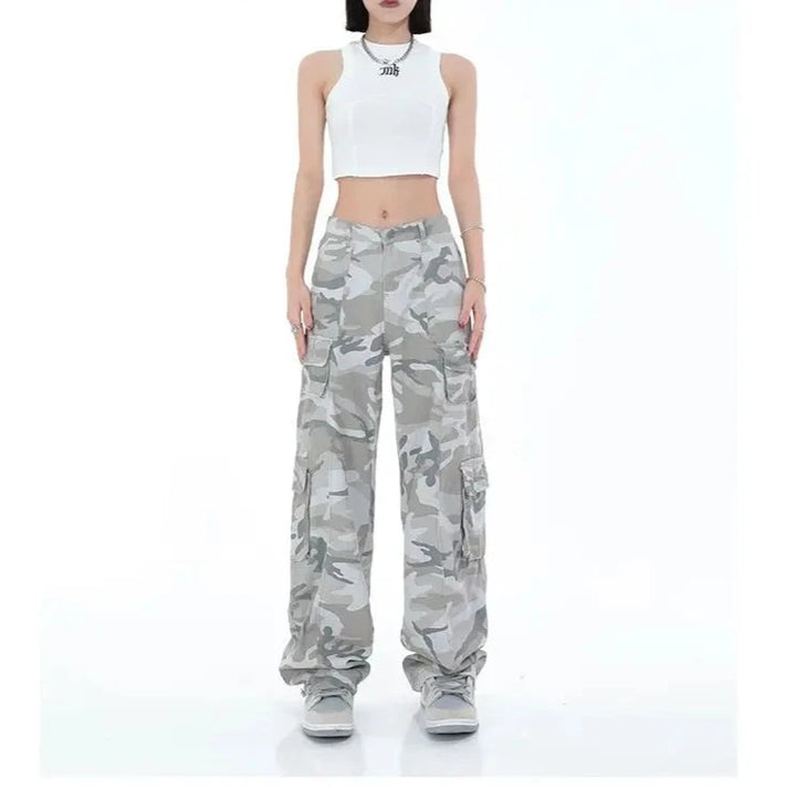 Wide Legs Camouflage Cargo Pants