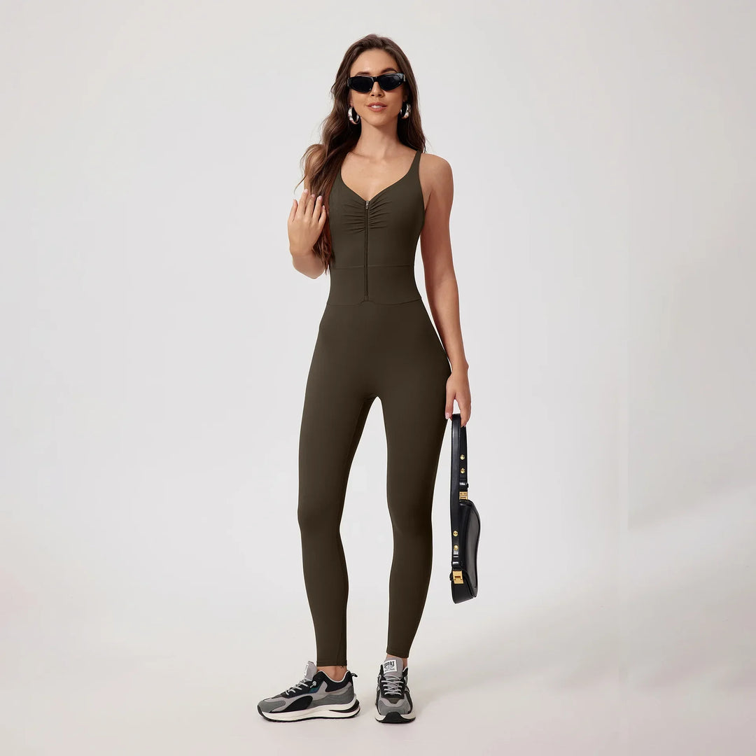 Elegant Front Zipper Hip-lifting Jumpsuit