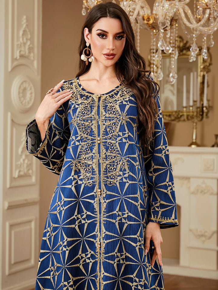 Regal O-Neck Beaded Moroccan Dress