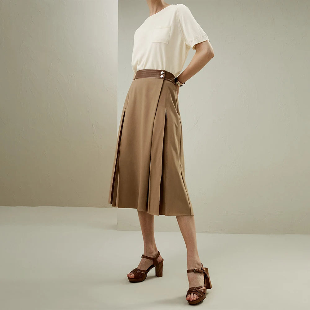 Refined Merino Wool Wrap Midi Skirt