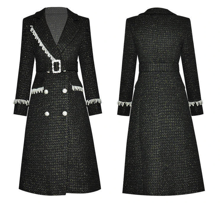 Beaded Crystal Double Breasted Overcoat