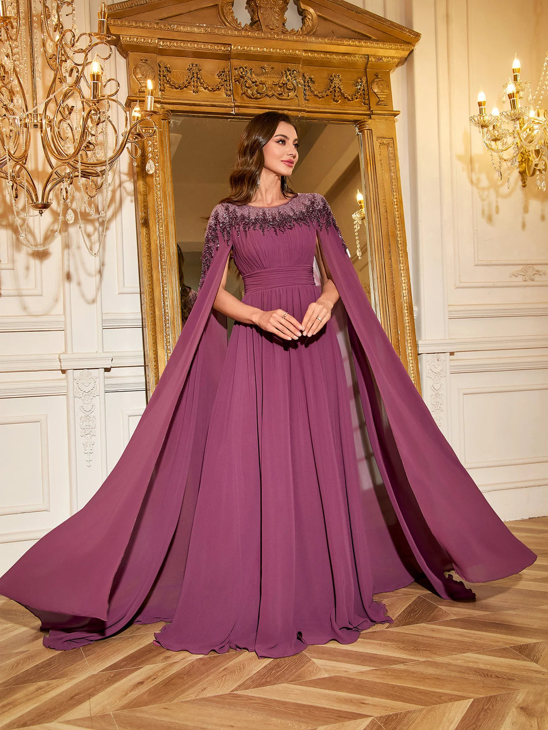 Elegant Floating Piece Sleeves Evening Dress