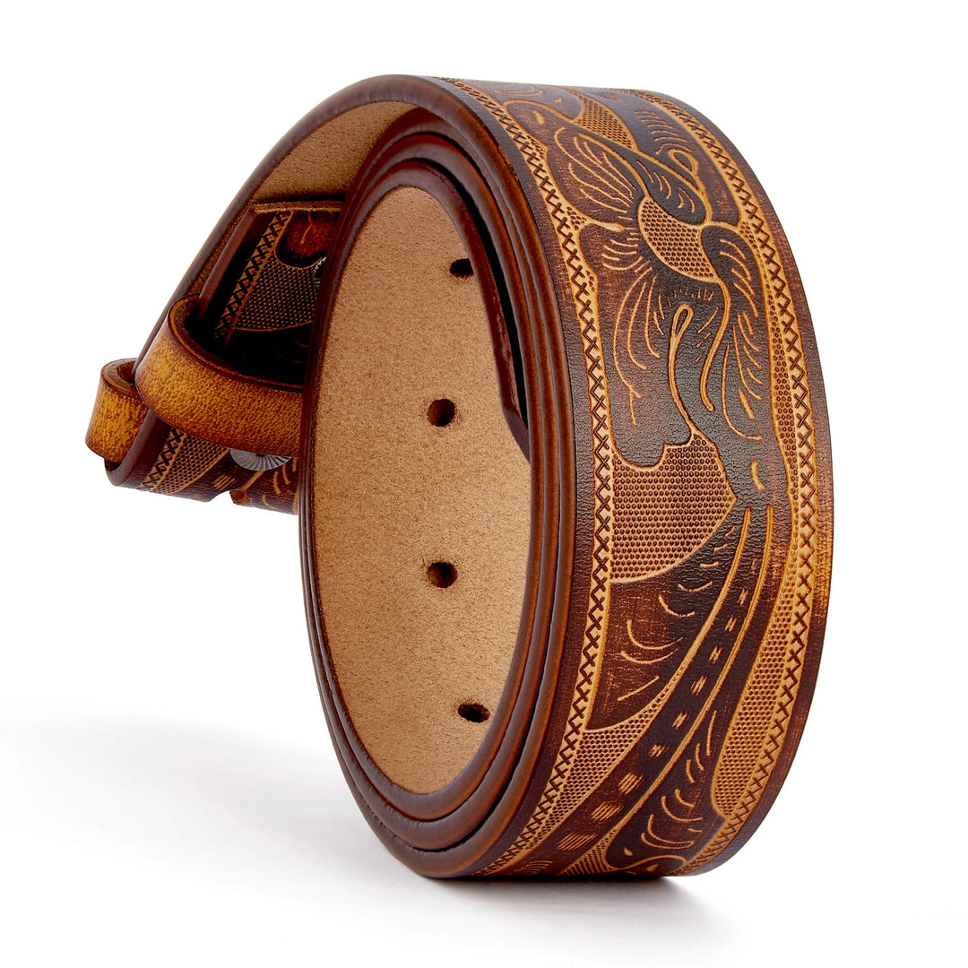 Two Layer Embossed Cowhide Leather Belt