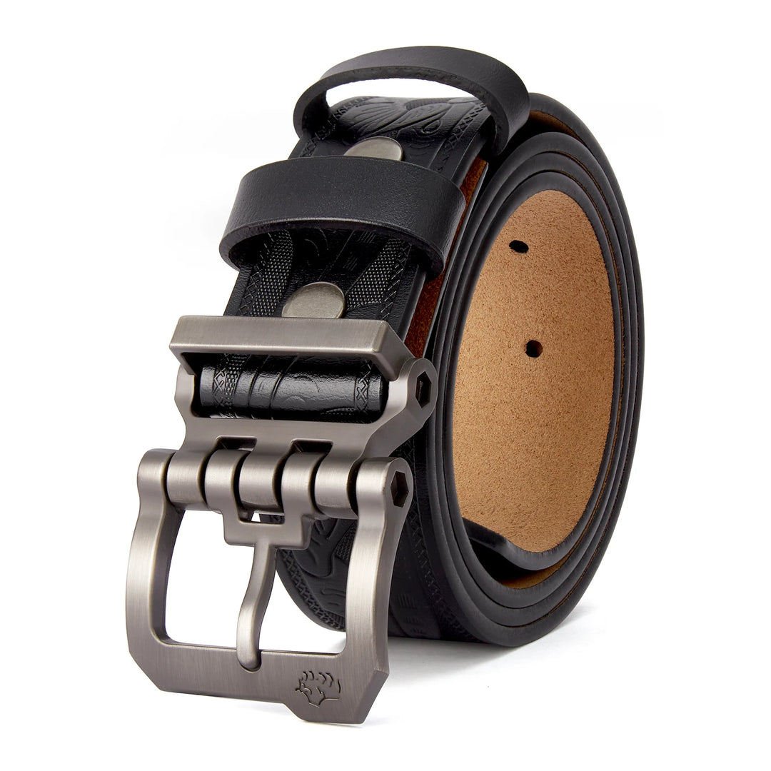 Two Layer Embossed Cowhide Leather Belt