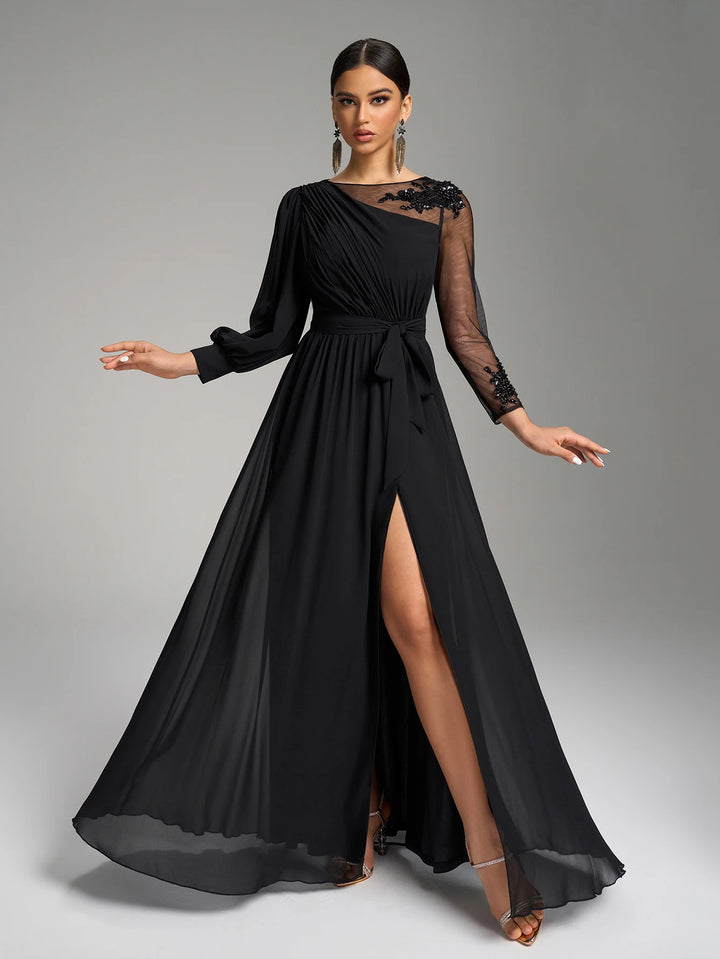 Asymmetrical Lantern Sleeves Evening Dress