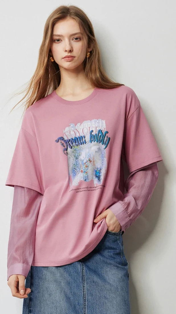 Embroidered Round Neck Loose T-Shirt