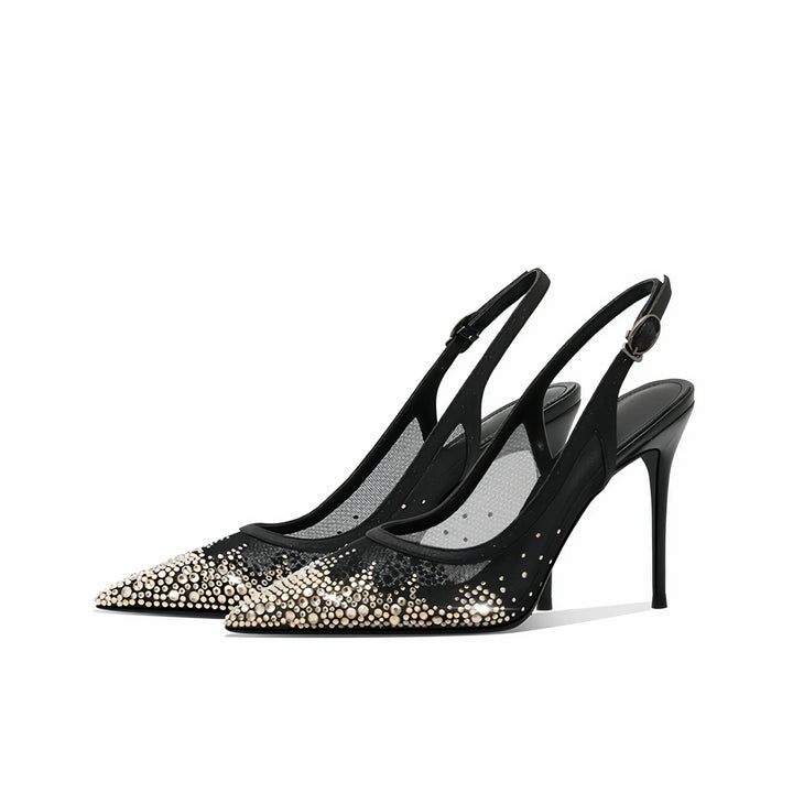 Stylish Rhinestone Mesh Pointed Heels