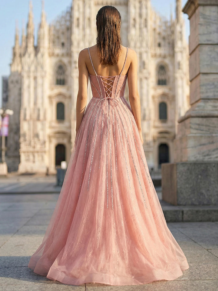 Glamorous Beaded Cape Gala Dress