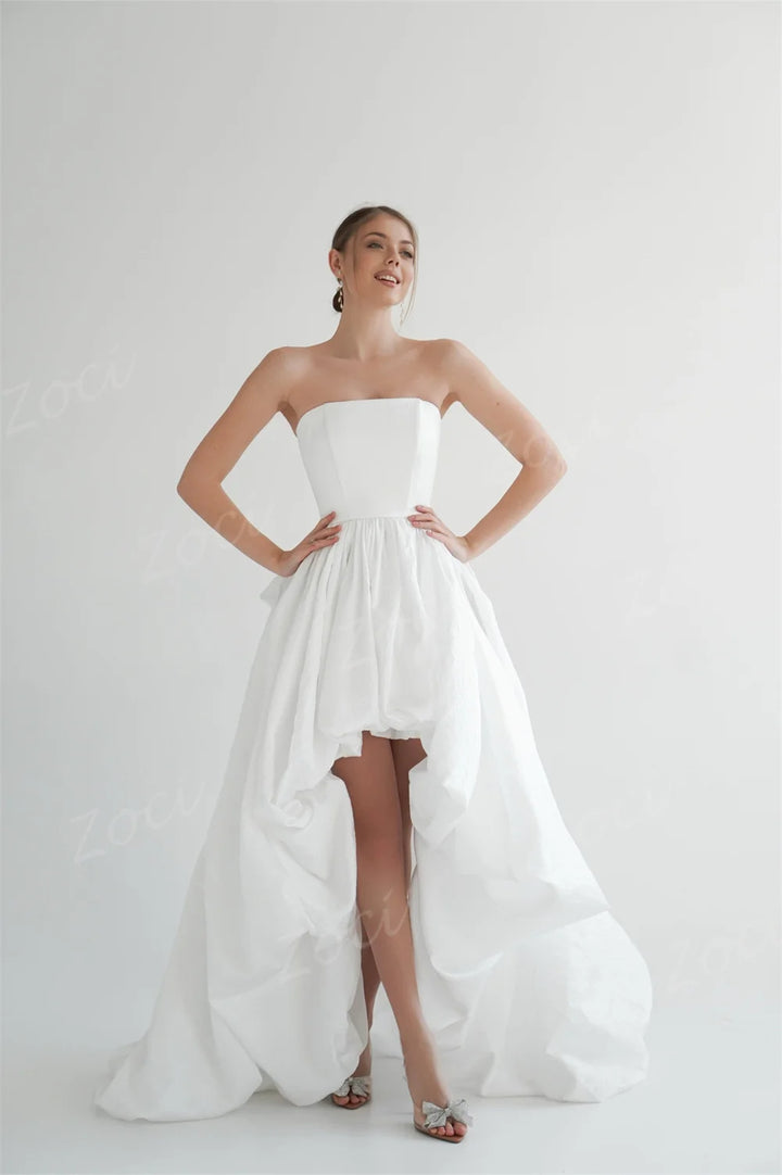 Modern Strapless High-Low Bridal Dress