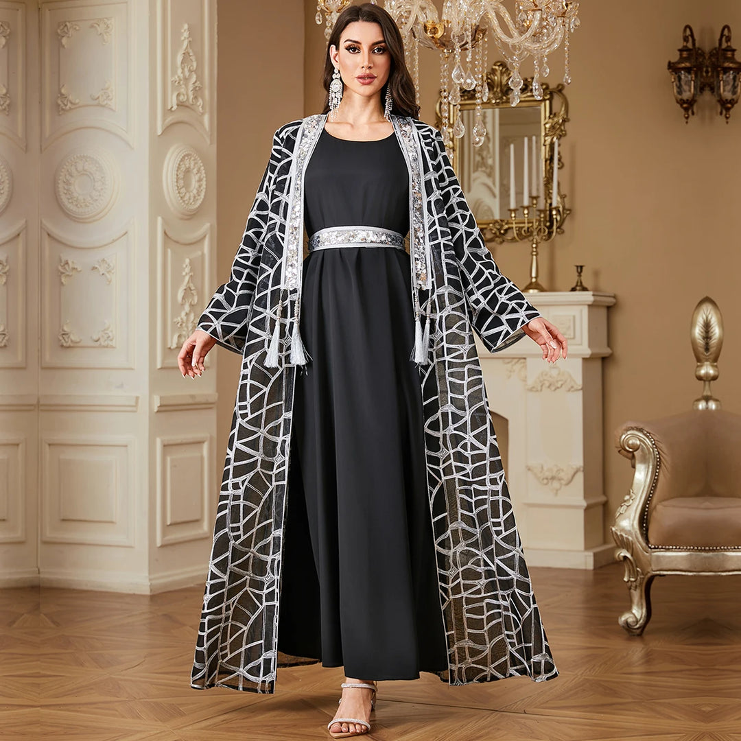 Sweet Embroidered Kimono Abaya Dress