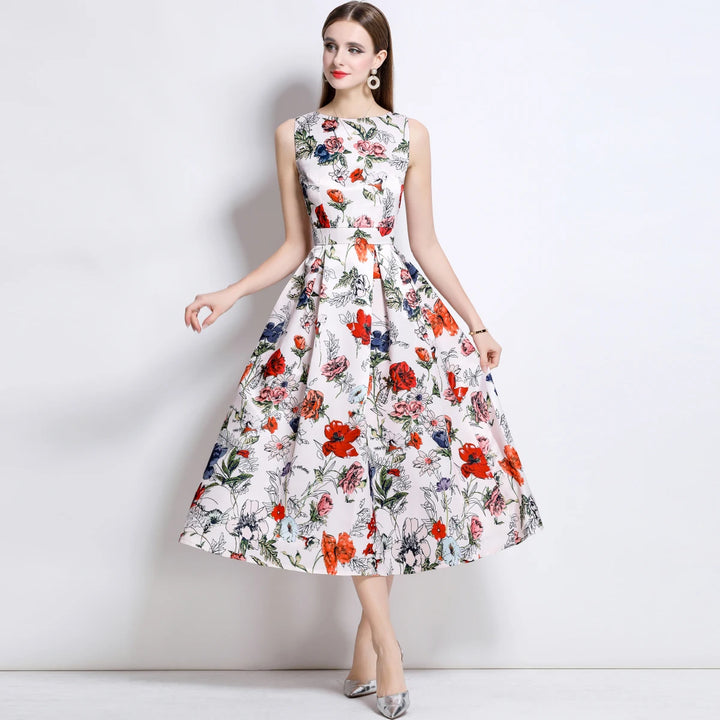 Stylish Floral Print Slim Tank Dress