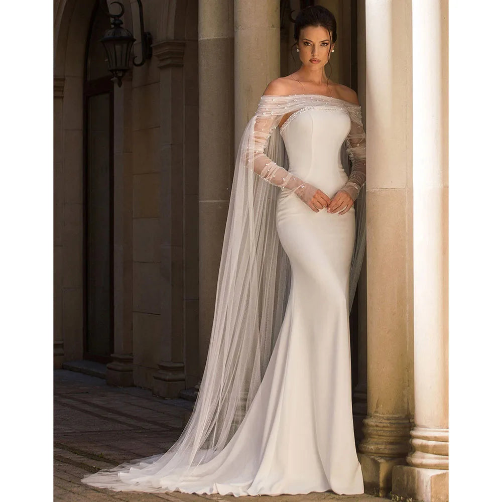 Modern Boat Collar Wedding Dress