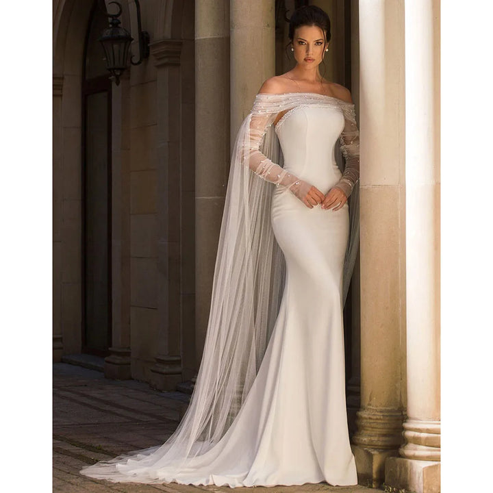 Modern Boat Collar Wedding Dress