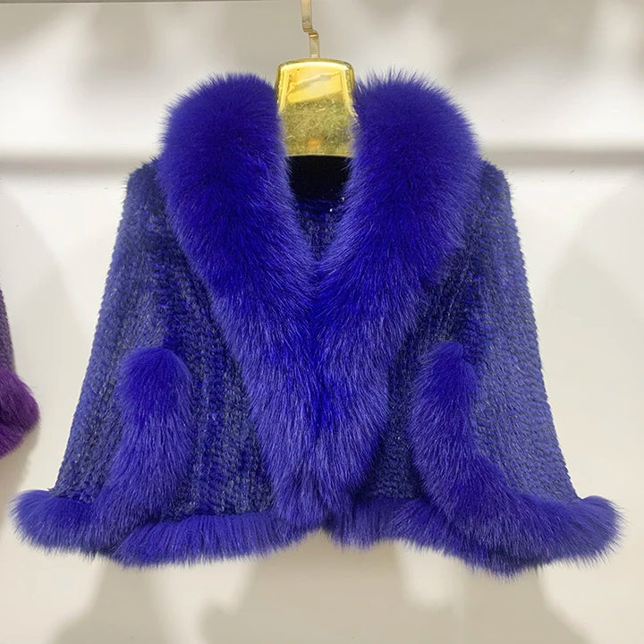 Real Poncho Fur Knitted Shawl