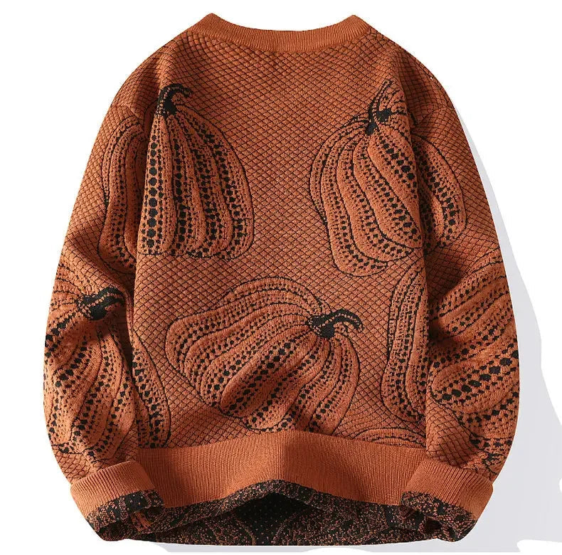 Casual Pumpkin Printed Knitted Jumper