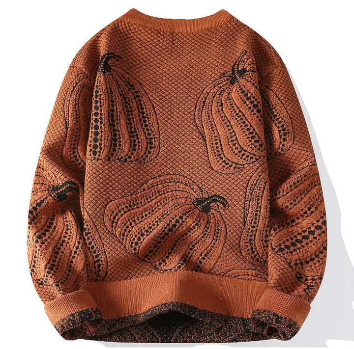 Casual Pumpkin Printed Knitted Jumper