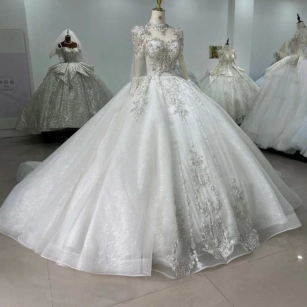 Romantic High Neck Princess Wedding Dress