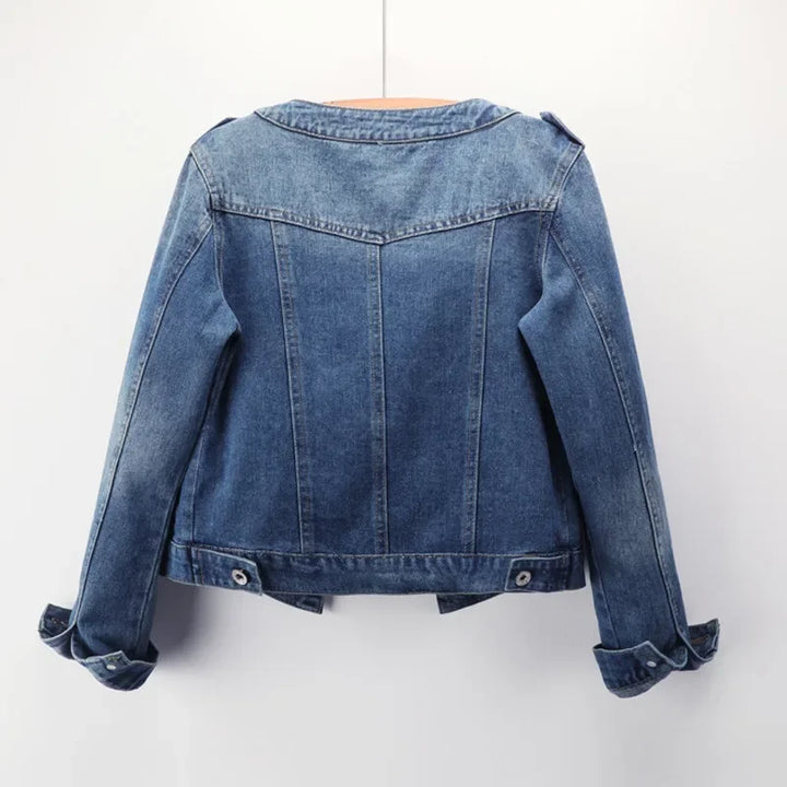 Casual Round Neck Short Denim Jacket