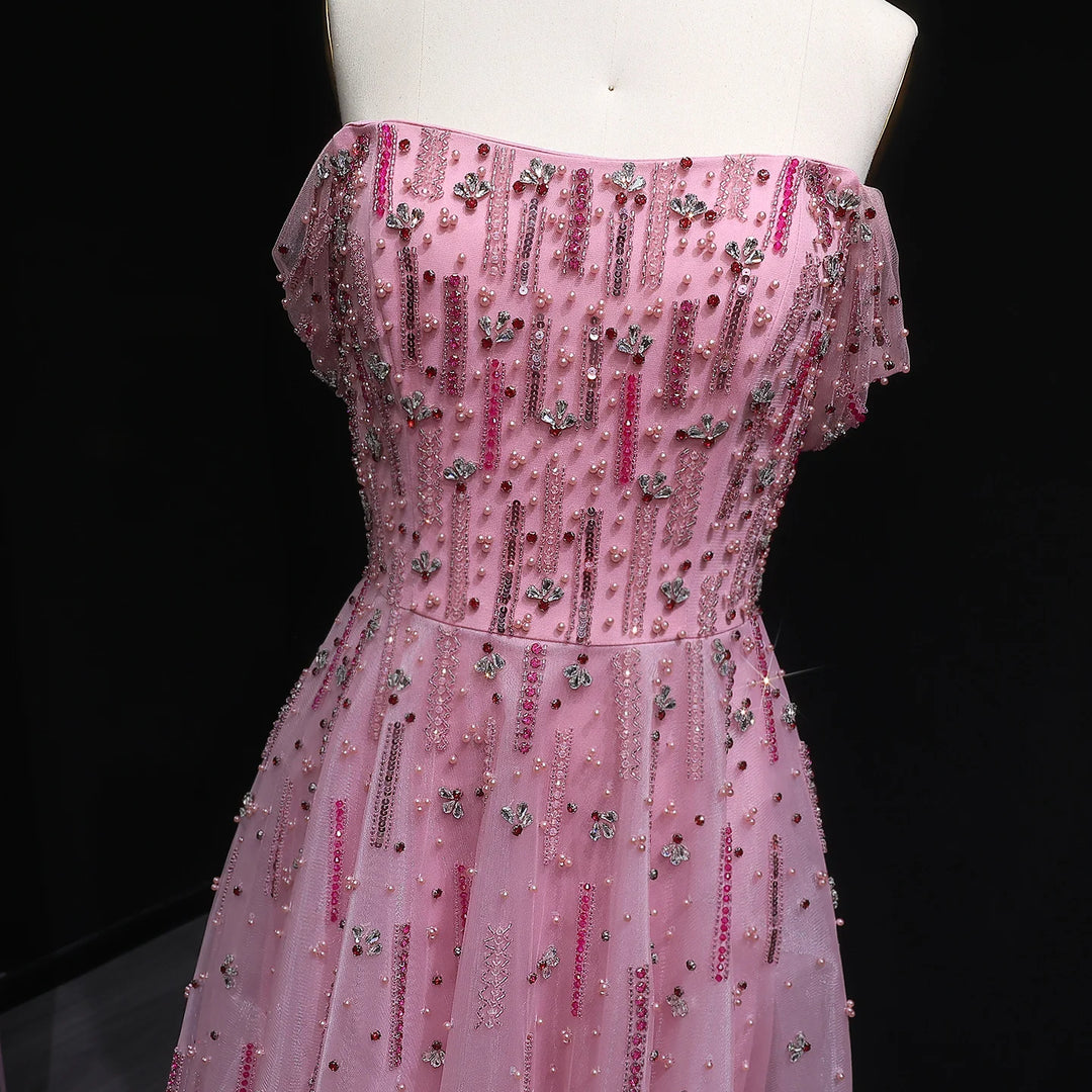 Delicate Beaded Off-Shoulder Arabic Dress