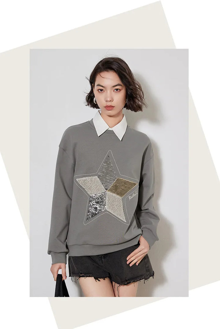 Pentagram Sequin Pullover Tops