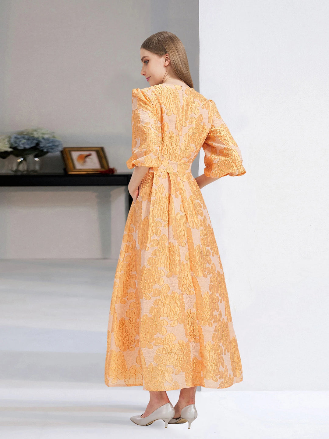 Classic Organza Puff Sleeve Party Gown