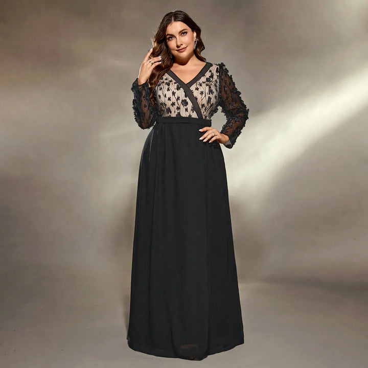 Luxury V-neck Embroidered Evening Dress