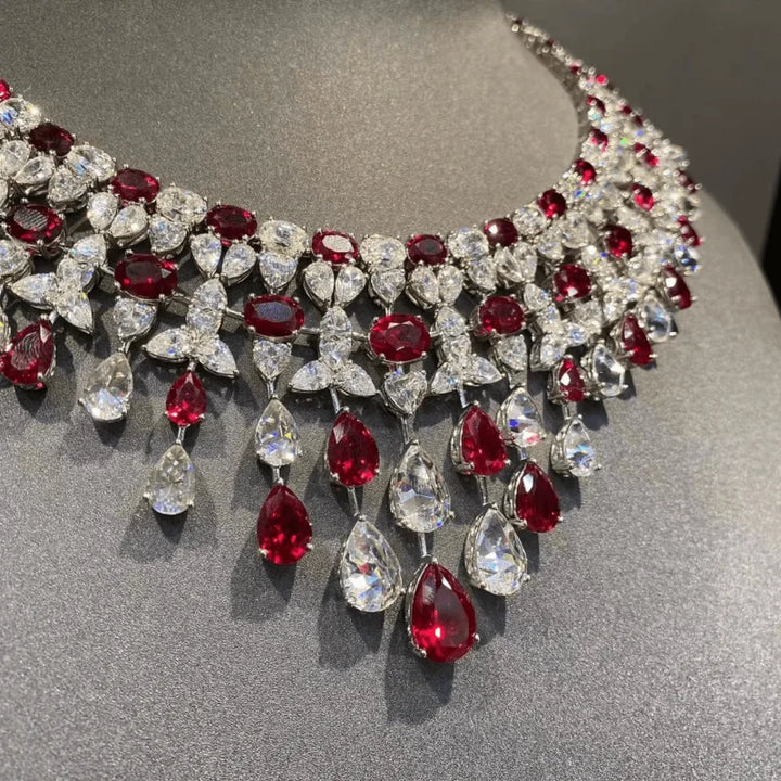 Synthetic Ruby Tassel Necklace