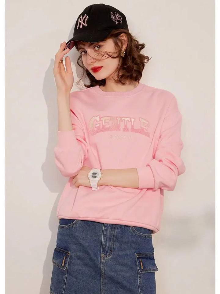 Embroider Letter Loose Casual Sweatshirt