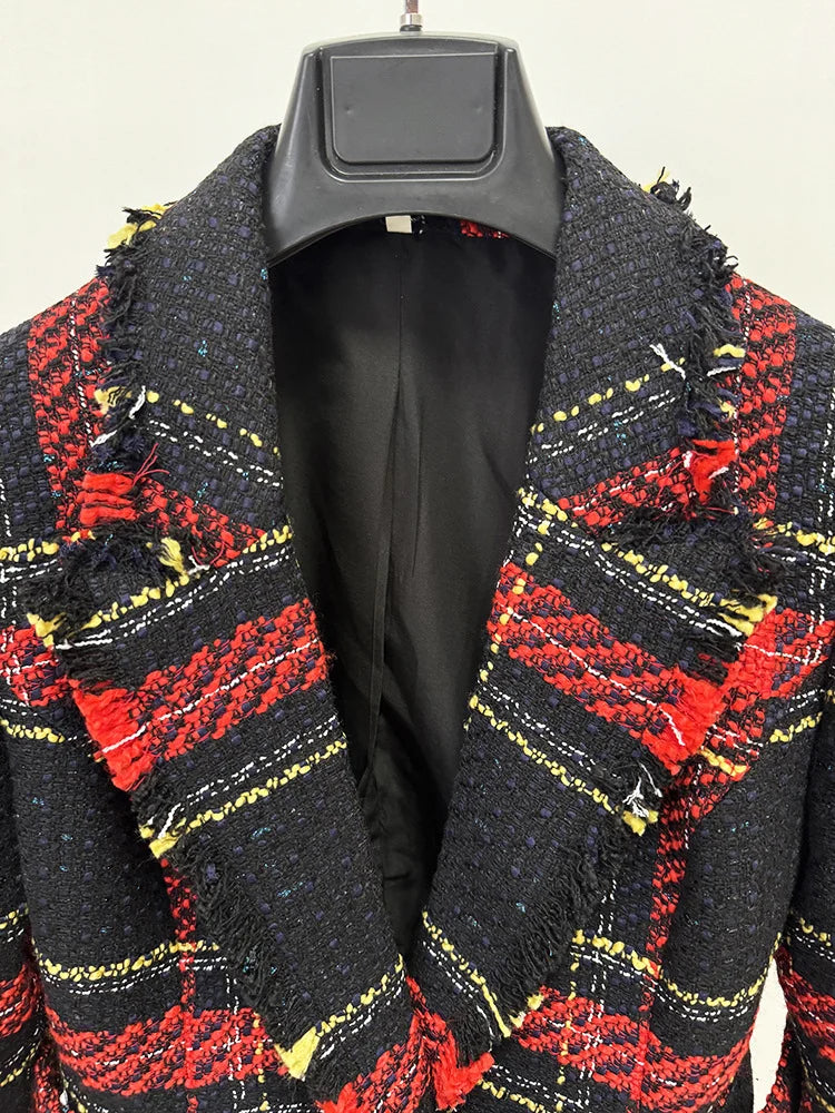 Premium Plaid Tweed Slim Blazer Jacket