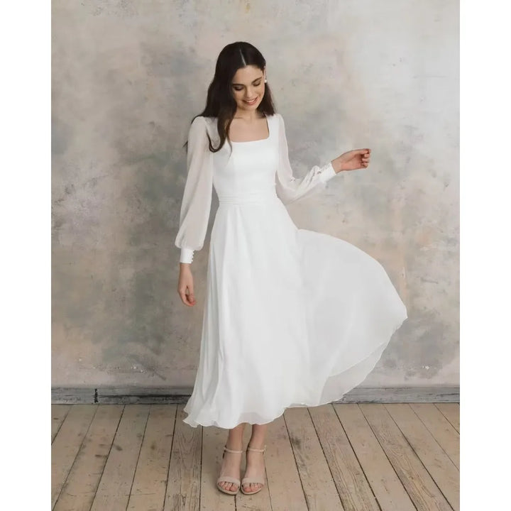 Attractive Square Collar Wedding Gown