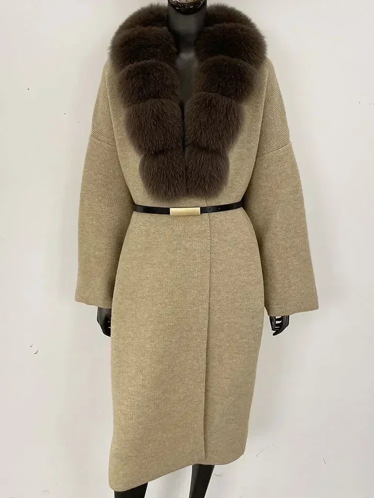 Alluring Detachable Real Fur Collar Coat