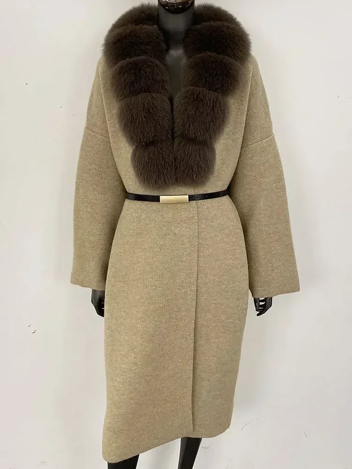 Alluring Detachable Real Fur Collar Coat