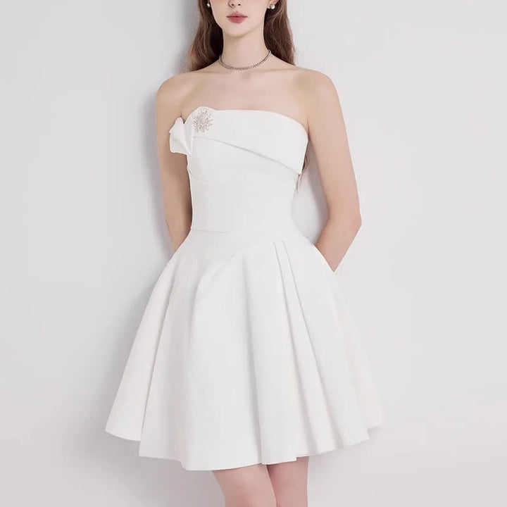 Stylish Flowy Strapless Mini Dress