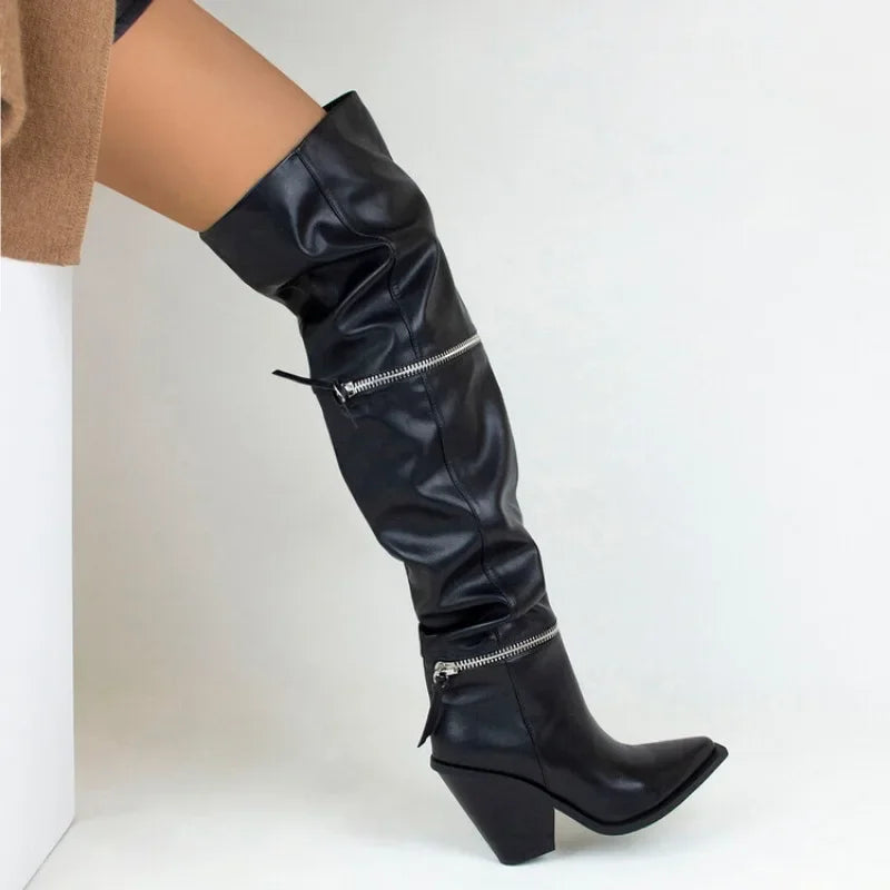 Gothic Over-the-Knee Pull-On Boots