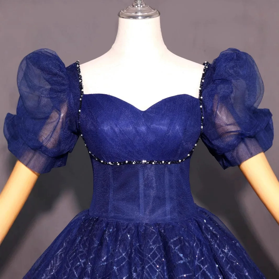 Sparking Puff Short Sleeves Evening Dress