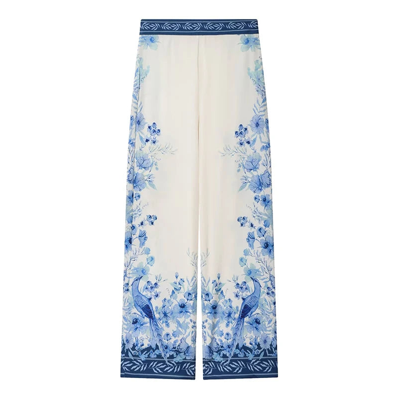 Stylish Floral Printed Wide Leg Pants